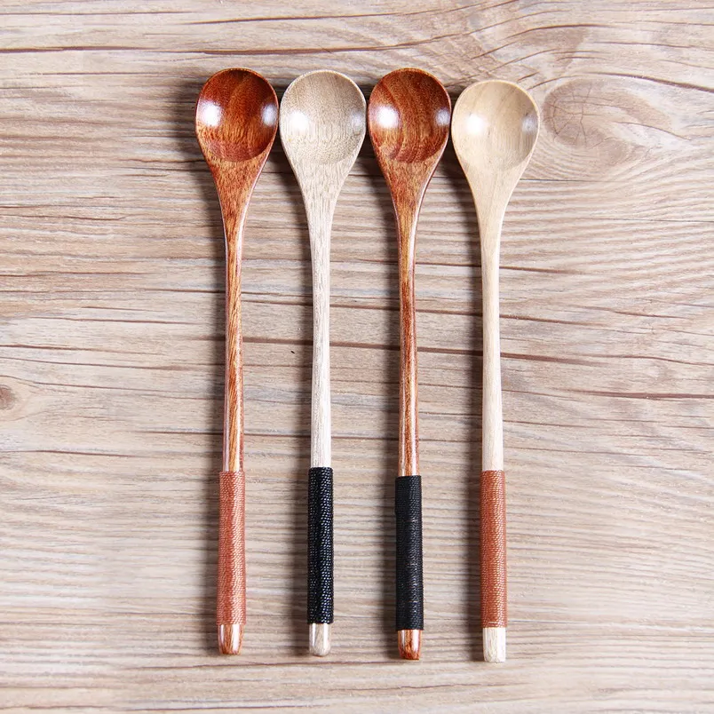 Wooden Spoons Long Handled Chinese Natural Spoon Kids Wood Rice Soup Dessert Honey Mixing Spoon