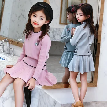 

Girls Sweater Clothing Set 2020 Winter Warm Knitted Pullover 2pcs Knit Sweater Skirt Suit Girl Knitwear 6 8 10 12 Girls Clothes
