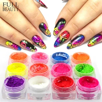 

13 Box Fluorescent Neon Powder Nail Glitter Pigment for UV Gel Gradient Dipping Powder Nail Art Dust Manicure Decor CHYE01-13