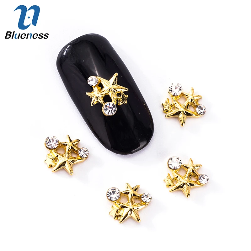 

10Pcs/Lot Nail Art Decorations Alloy Different Size Five-pointed Stars Design Manicure Tools Accessories For Nails TN1928