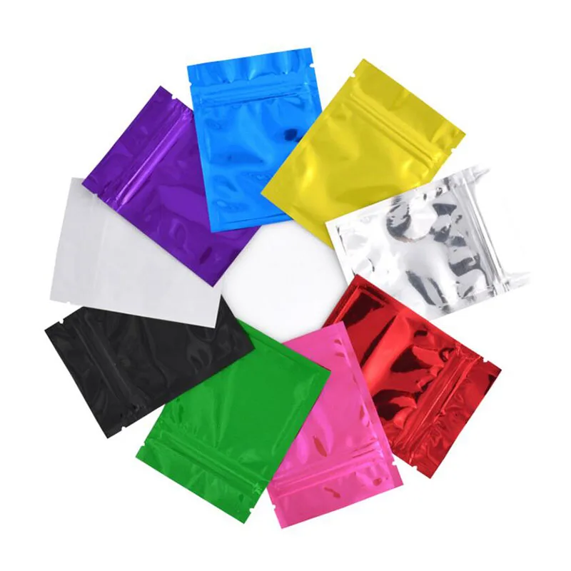 100 Pcs Colorful Aluminum Foil Bag Self Seal Zipper Ziplock Packing Food Bag, Pink Blue Green Retail Resealable Packaging Pouch 100 Pcs Colorful Aluminum Foil Bag Self Seal Zipper Ziplock Packing Food Bag, Pink Blue Green Retail Resealable Packaging Pouch