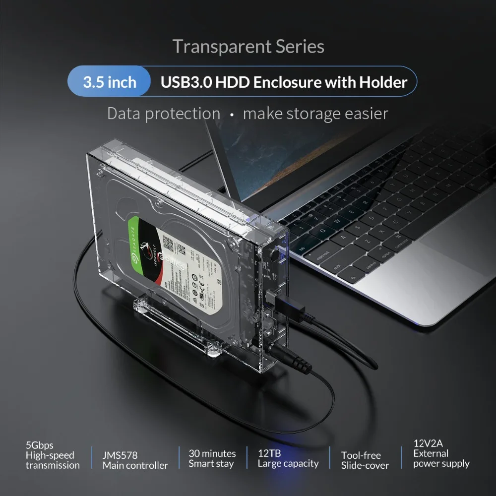 ORICO 3 5 дюйма SATA к USB 0 HDD чехол с держателем Поддержка 12 ТБ Max прозрачный корпус