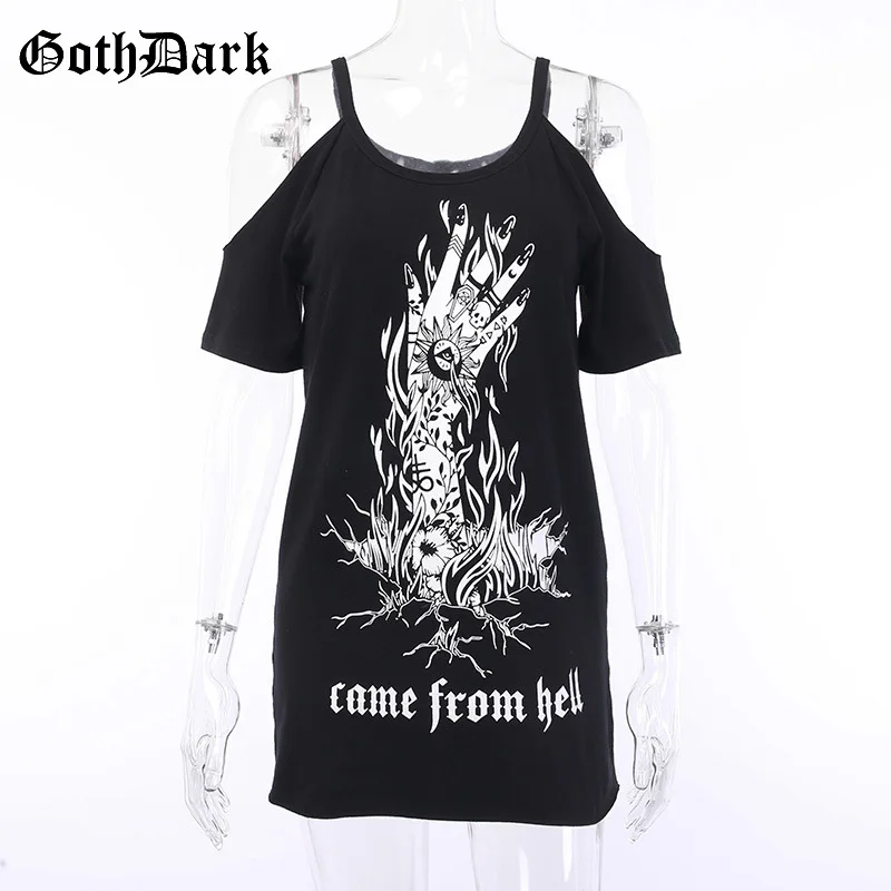 Женская длинная майка Goth Dark, летняя готическая футболка на бретелях с открытой спиной, черная винтажная футболка с принтом в стиле Харадзюку - Цвет: black