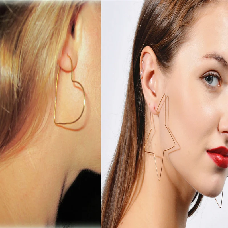 

Punk Style Silver Gold Metal Earrings For Women Big Hollow Star Heart Earrings Hot Sale Trendy Jewelry European Hoop Earrings