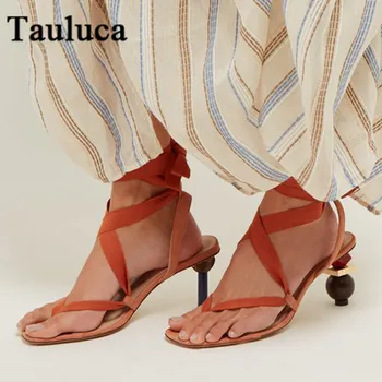 

Women Summer Shoes Suede High Heel Sandals Roman Thong Cross Straps Bow Sandals Open Toe Square Head Ladies Strange Heels Sandal
