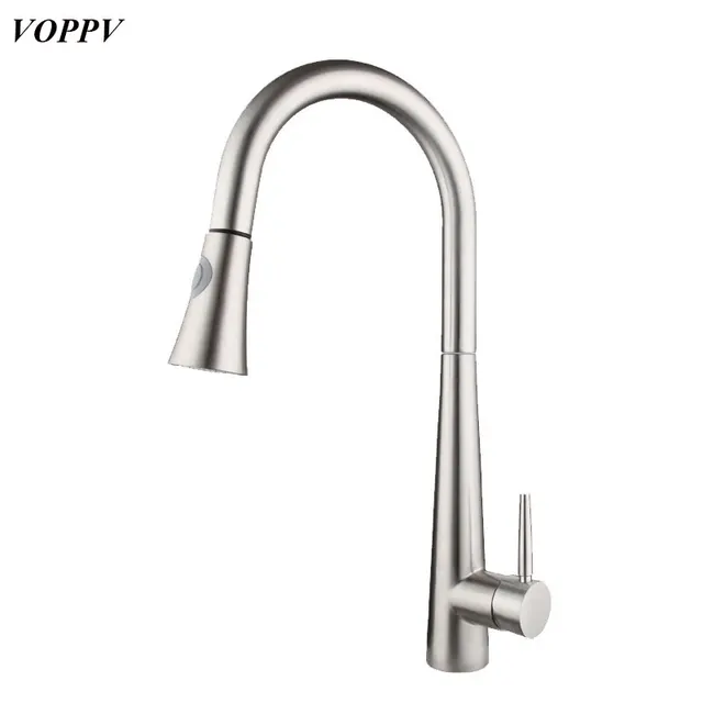 Best Quality VOPPV Kitchen Sink Faucet Pull out Faucet New Arrival  Cold and Hot Pull Out Single Hole Chrome Kitchen Faucet Sink Mixer Tap 