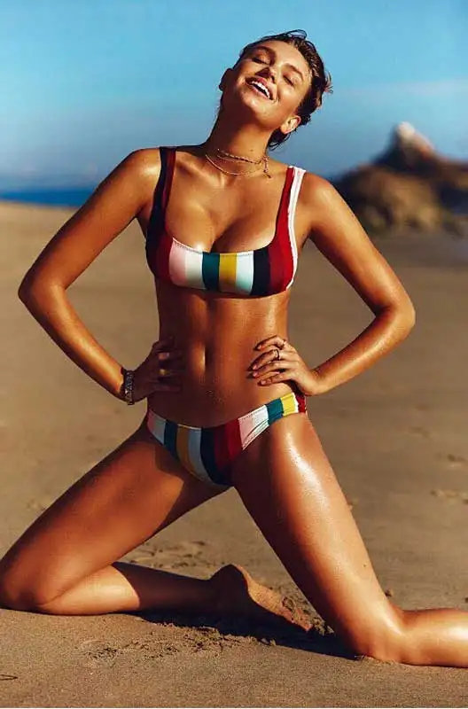 Женский комплект бикини из двух частей в разноцветную полоску летний бандажный набор Пуш-Ап Бикини Бразильский бикини купальник пляжный костюм