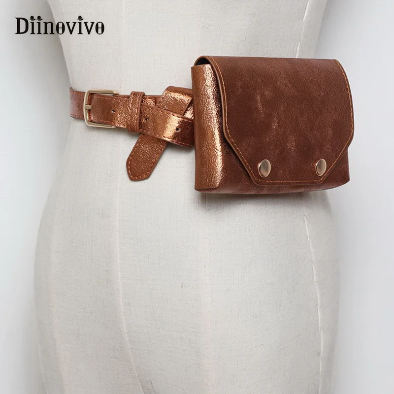 

DIINOVIVO New Fashion Women Waist Bag Two Buckle Designer Fanny Pack PU Leather Belt Bag Phone Purse Small Travel Bags WHDV0929