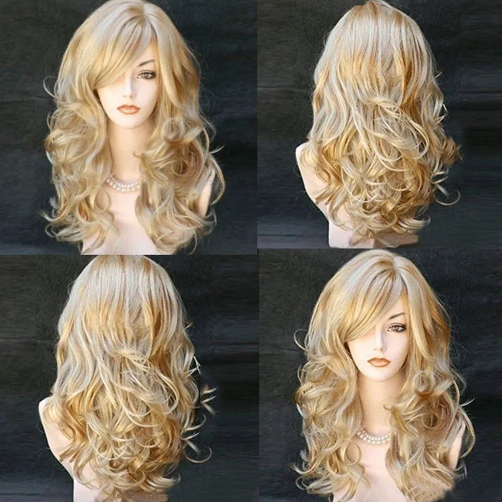 Hot Sale Natural Comfortable Blonde Wigs Wavy Curly Long Heat Resistant Fiber Costume Party Wigs For Women Gift Dropshipping Hot Sale Natural Comfortable Blonde Wigs Wavy Curly Long Heat Resistant Fiber Costume Party Wigs For Women Gift Dropshipping