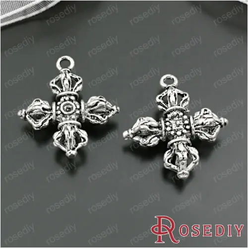 

20 pcs Antique Silver / 12 pcs 24K Champagne Gold color 23*20mm Cross Phurpa Vajra Pestle Metal Charms Pendants (JM6851)