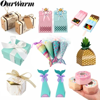 

OurWarm Wedding Birthday Candy Gift Box Paper Bag Packaging Baby Shower Candy Box Gifts For Guest Birthday Party Decoration Kids