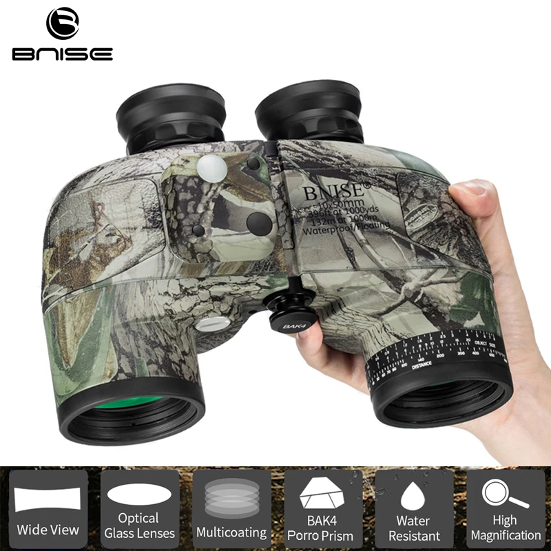 

HD Binoculars for Hunting Telescope 10x50 Prismaticos Camouflage Waterproof High Power with Tripod Connector Rangefinders BNISE