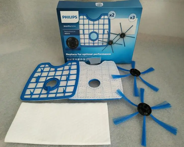 

2 Filters +2 side brushes + 3 mopping papers kit with Box for Philips Smartpro Active FC8068 FC8810/FC8820 Vacuum Cleaner Parts