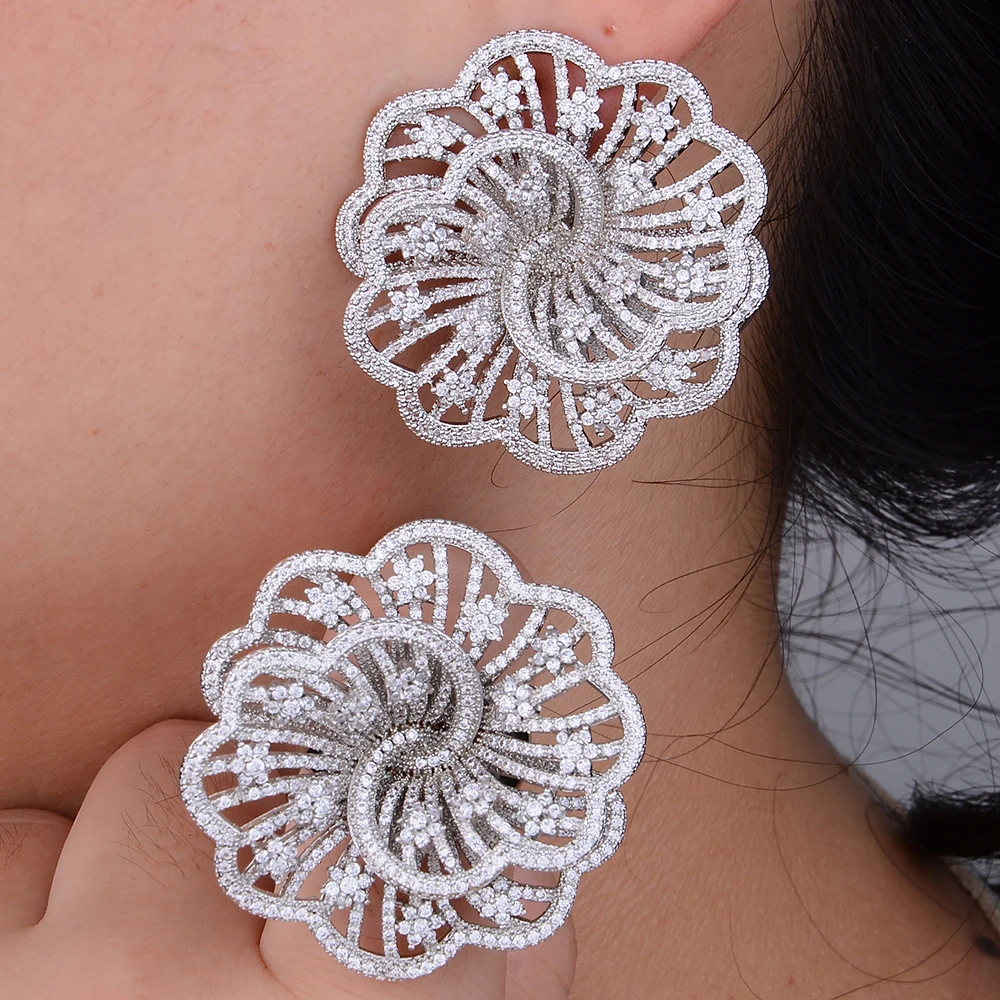 

GODKI Luxury Flower Cubic Zircon Indian Ring Earring Set African Nigerian Wedding jewelry set For Women Dubai Bridal Jewelry set
