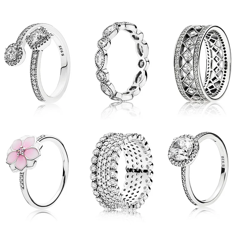 

Women Ring Charms 925 Sterling Silver 9 Style Flower Crystal Round Cz Clear Diy Round Ring For Women Jewelry Gift