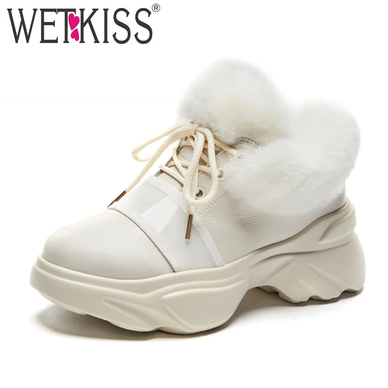 WETKISS/женские кожаные ботильоны на плоской подошве с круглым носком шнуровке