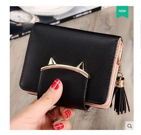 

Casual womens wallets famous brand Short cute wallet luxury women wallet Solid leather tassel womens wallet and purse