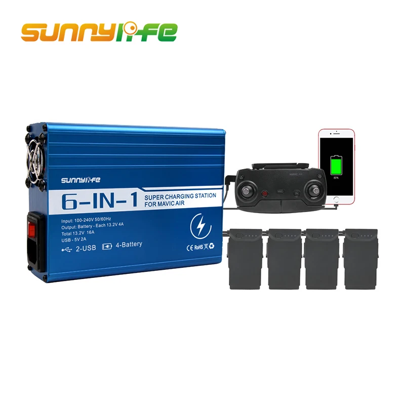 

Sunnylife for DJI Mavic air Drone Charger Hub 6 in 1 Battery Charger for Mavic air Remote Controller Super Charging EU Version
