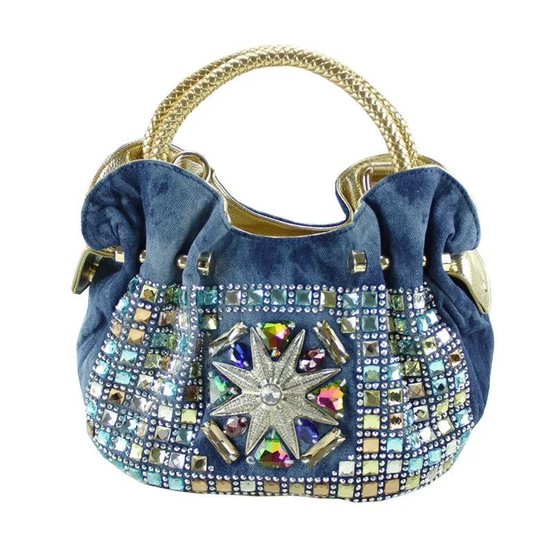 

Jeans Bag Denim Bag Color Sequin Handbag Lotus Leaf Edge Dumpling Shape Denim Bags Bling Summer Bag Creative 2019 New