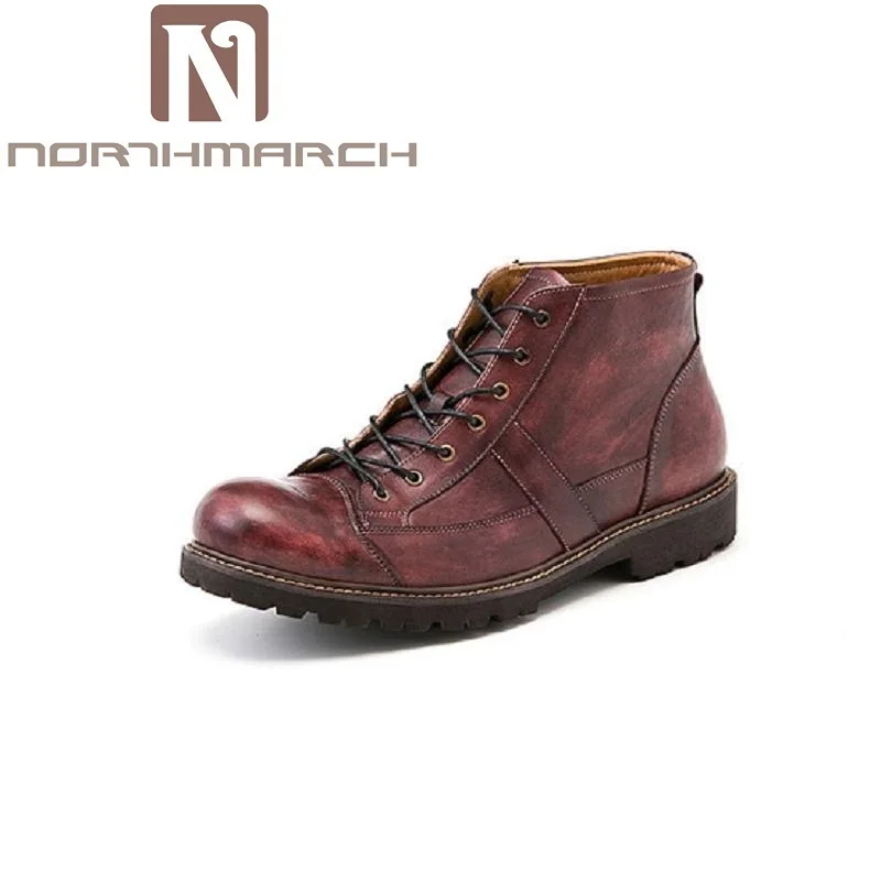 

NORTHMARCH Men Shoes British Retro Cowhide Leather Ankle Boots Autumn And Winter Mens Martin Boots Male Wine Red botas cuero