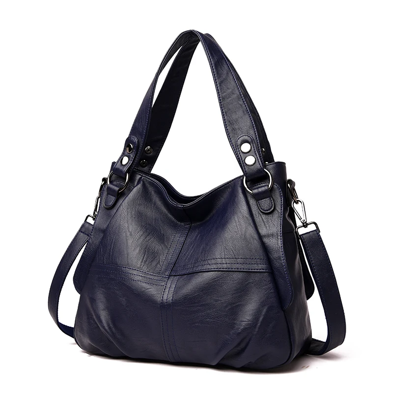 Модная женская сумка, мягкие кожаные сумки, горячая женская сумка на плечо, вместительные сумки через плечо для женщин, сумки-мессенджеры - Цвет: Темно-синий