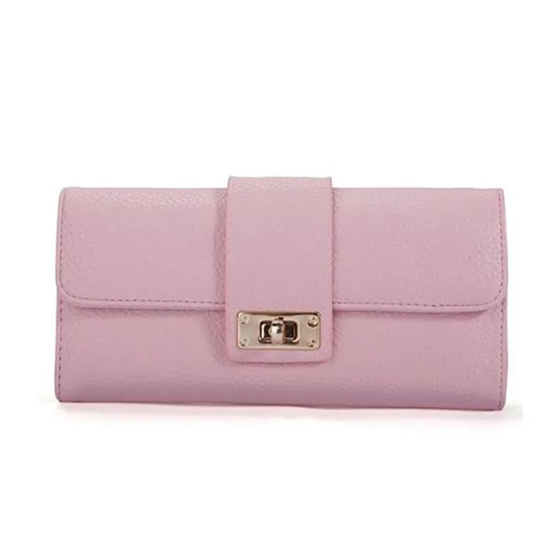 Новое поступление, 1 шт., женский кожаный двойной кошелек, клатч, держатель для карт, кошелек, Дамская длинная сумочка - Цвет: Розовый