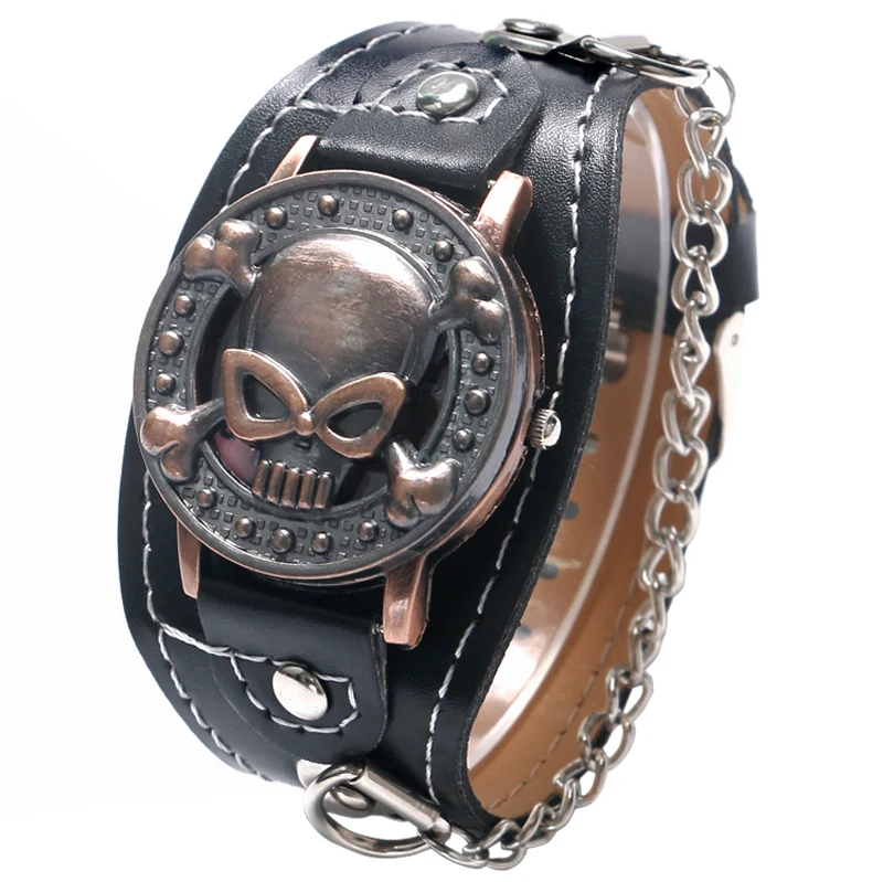 

Cool Skull Cover Design Wrist Watch Men Boy Vintage Quartz Watches Male Hours relogio masculino   W13040