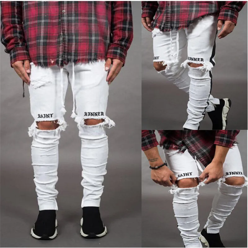 

New 2019 Fashion Pants Men Skinny Jeans Men Streetwear Ripped Jeans For Man Fitted Bottoms Zipper Hip Hop Jeans Homme Denim