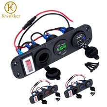 4 w 1 nowy woltomierz cyfrowy + 12V gniazdo zasilania gniazdo + podwójna ładowarka sieciowa usb Adapter gniazdo do zapalniczki z przełącznik kołyskowy
