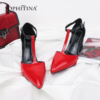 

SOPHITINA Sexy Patent Leather Sandals Pointed Toe Comfortable Square Heel New Women's Shoes Special Mixed Colors Sandals MO91