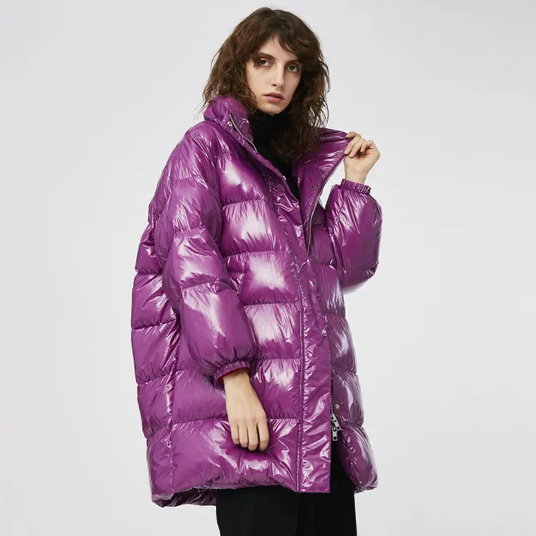 Модный бренд, высокий воротник, глянцевая ткань, настоящий пуховик, парка, пальто для женщин, зима, длиннее размера плюс, свободный стиль, теплые куртки wq799