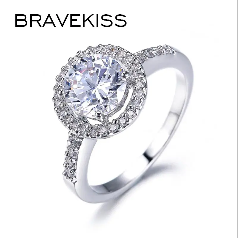 BRAVEKISS белого золота Цвет Роскошные Мода Помолвочные кольца для Для женщин CZ