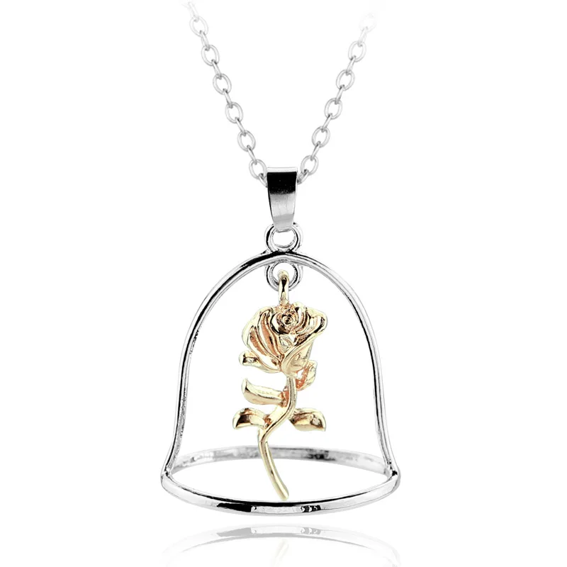 

Beauty and the Beast Necklace Retro Phase Box Mirror Flower Rose Gift For Valentines Day Gift High Quality Pendent Necklaces