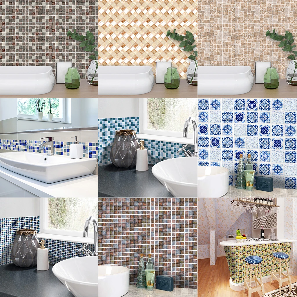  Pack of 18 Tiles 3D Wall Panels Interior Wall Decoration for Bathroom Kitchen Backplash Decals Wallpaper