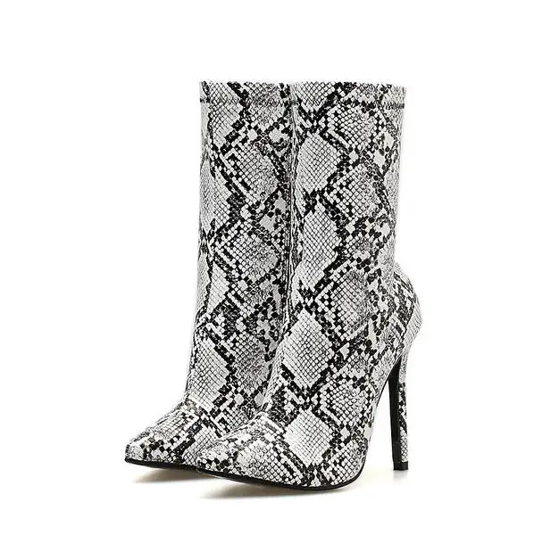 

2018 New Women Shoes Lace-Up Women Boots Snake Print Ankle Boots High heels 11CM Fashion Pointed toe Ladies Shoes Chelsea Boots