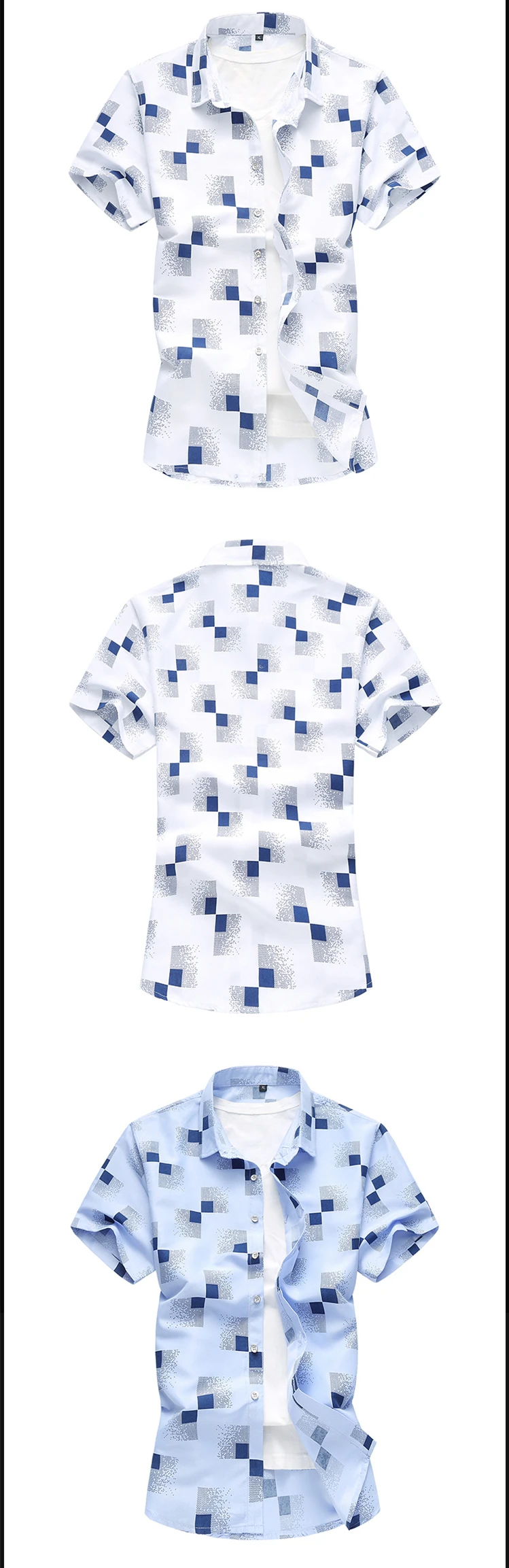 Летние мужские рубашки в клетку с геометрическим принтом Гавайские каникулы с коротким рукавом camisa masculina мужская брендовая Повседневная рубашка 5XL 6XL 7XL