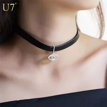 

U7 Chokers Necklace Gold/Silver Color Allah/Eyes Choker Charm Accessories Women/Girl Gift Meditation New Jewelry Necklaces N1134