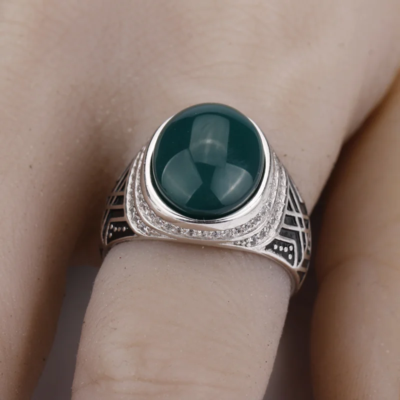 Мужское кольцо из серебра 925 пробы с крупным натуральным агатом|stone men rings|stone ring