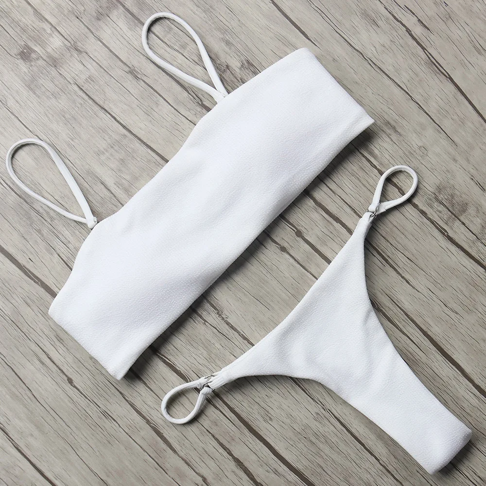 

Sexy Bikini Pure Swimwear Women Hot Thong Bikini Set Push Up Swimsuit Bathing Suit Beach Suit with Pad Brazilian Biquini