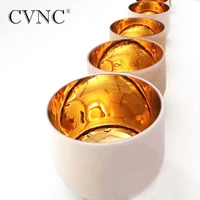 CVNC 6-12 Inch Chakra Tuned Frosted Gold Quartz Crystal Singing Bowl C D E F G A B Note Set of 7pcs with Free Mallets & O-rings