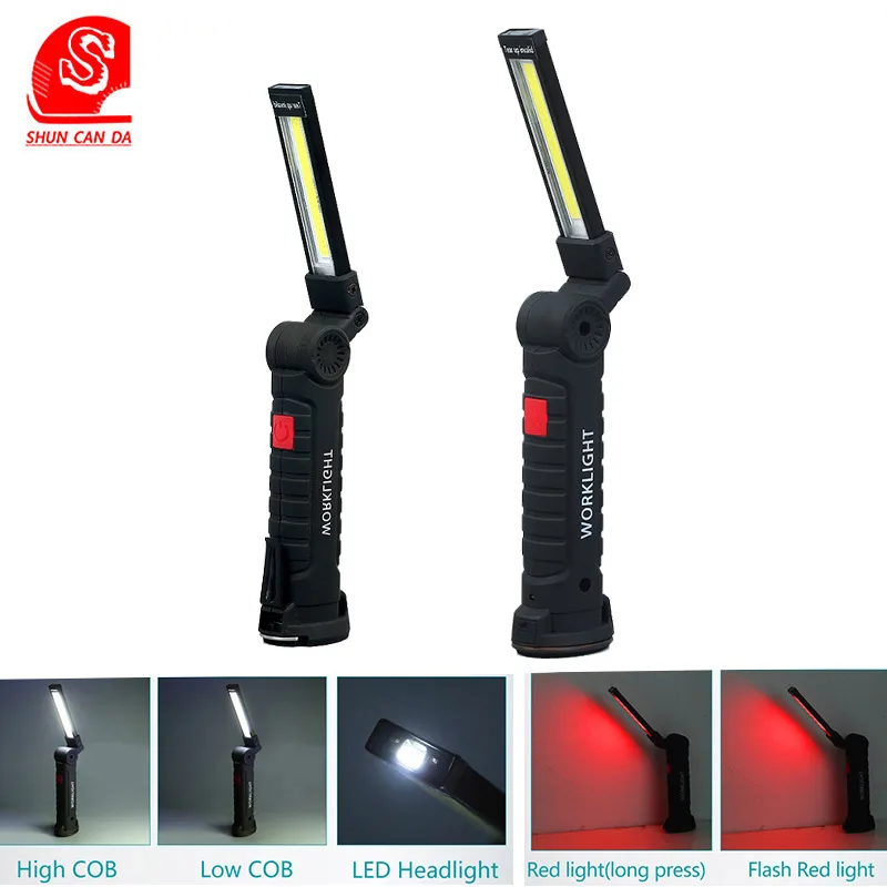 

COB LED Work Light USB Rechargeable Work Lights with Magnetic 5 Modes LED Flashlight Inspection Lamp for Car Repair Camping