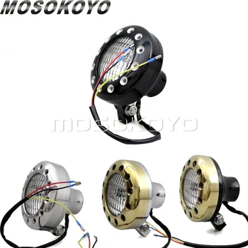 

Black Emark Vintage Headlight Halogen H4 12V 55/60W HI/LO Beam Bezel Head Lamp for Harley Chopper Bobber Cafe Racer Glide