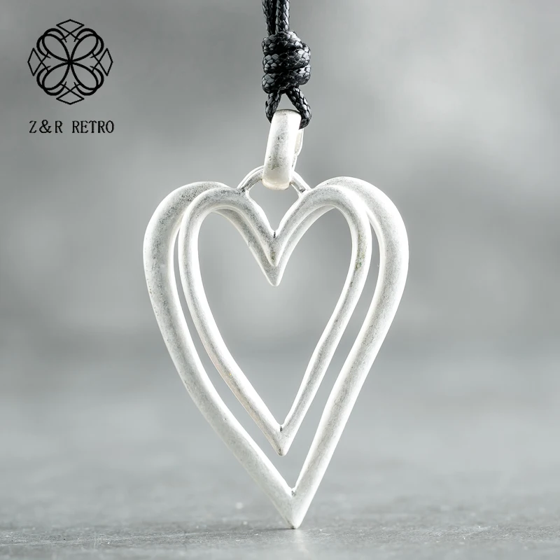 

Heart Rope Pendant Women Big Chain Necklace Double Heart Neck Decoration Handmade Women Fashion Jewelry Wholesale Presents