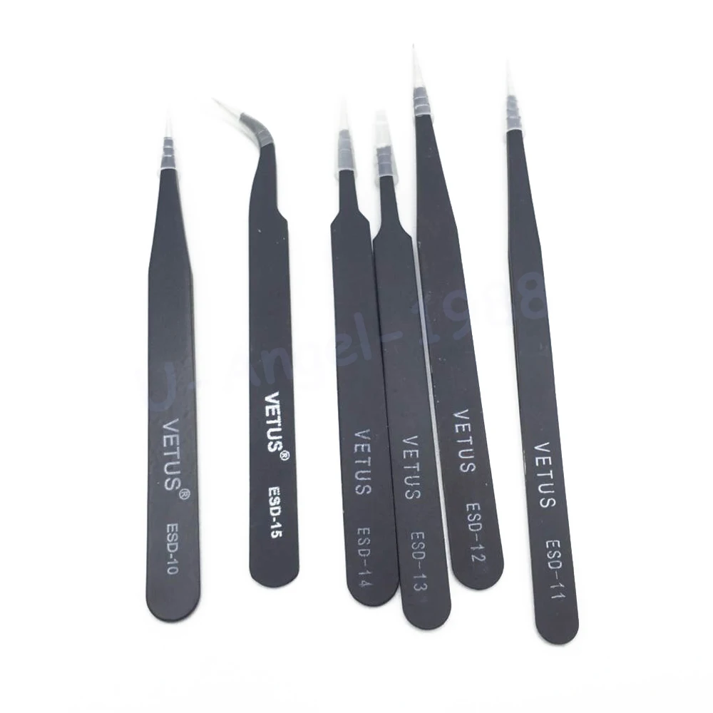 

6pcs/lot Different size Vetus Anti-static ESD Tweezers Tweezer For Soldering Station Welding Assist Tools