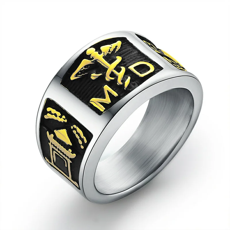 

EdgLifU Men's Punk Steel MD Physician Assistant Rings Titanium Stainless Steel Signet Medical Alert ID Rings Jewelry for Men