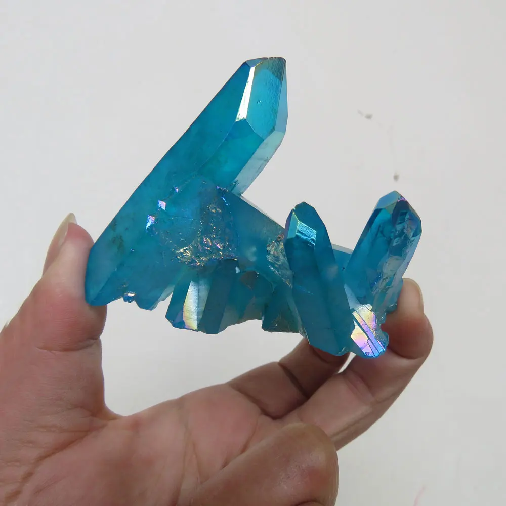

Rare 101g Natural Rock Aura Quartz Blue Crystal Cluster Points Titanium Bismuth Silicon Reiki Healing Mineral Specimen