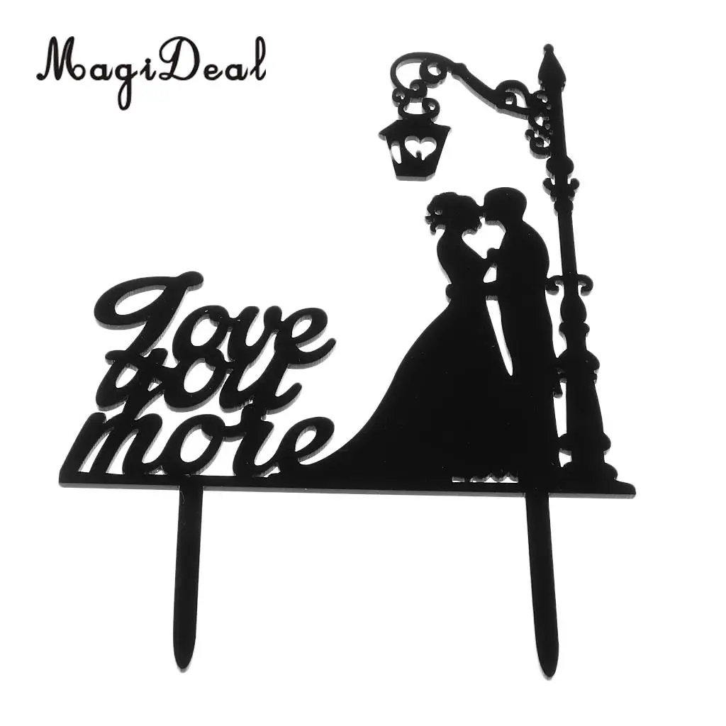MagiDeal High Quality 1Pc Romantic Bride Groom Silhouette Couple Black Acrylic Wedding Cake Topper for Engagement Supplies Black