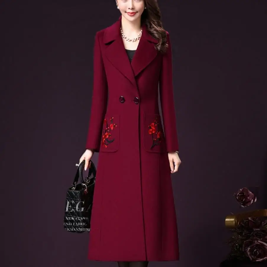Buy 2018 New Women Autumn Winter Wool Blend Warm Long Coat Slim Fit Lapel