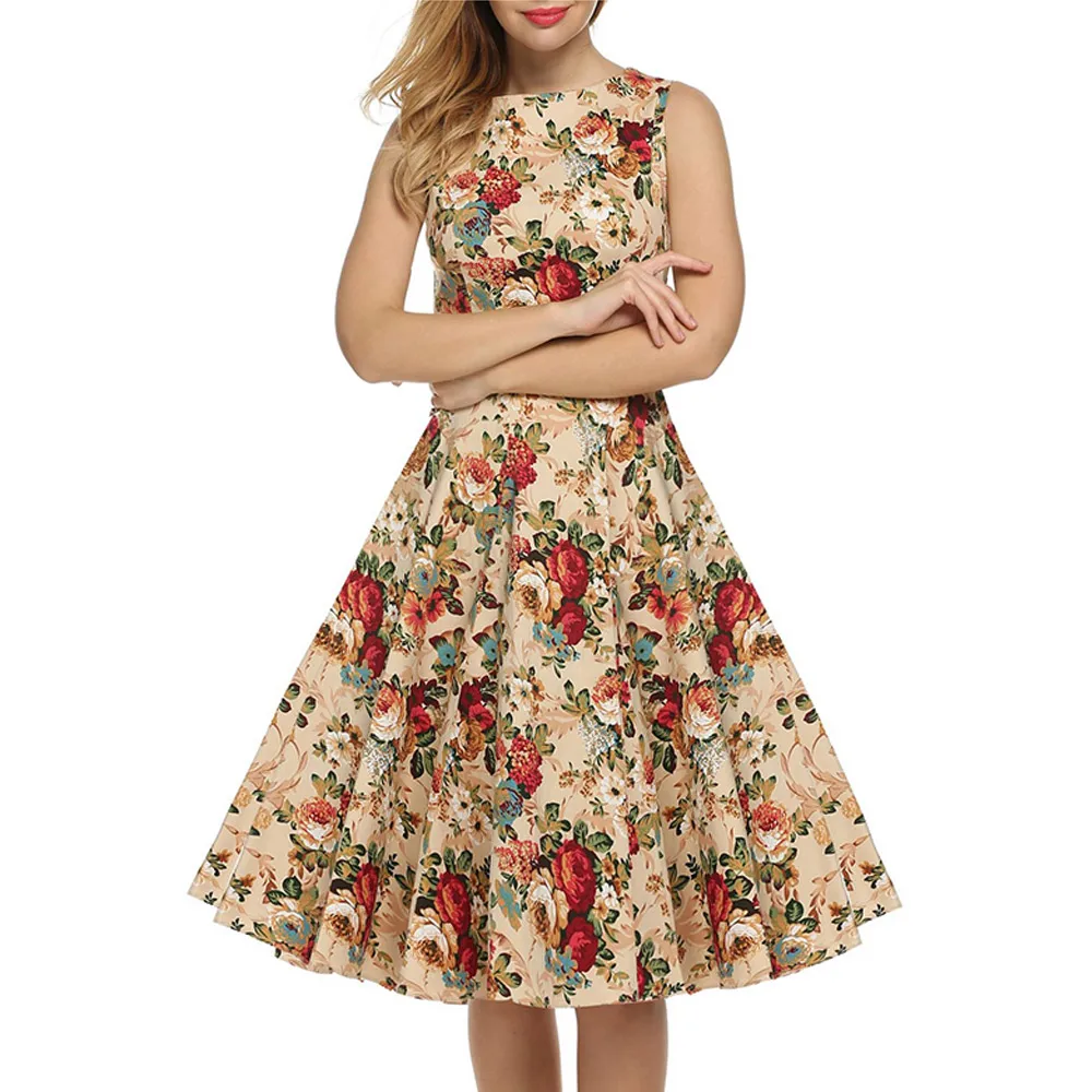 ouder Wiskundig Voorman Rockabilly vintage 1950 flora mouwloze jurk 50s retro jaren' 60 hepburn  grote schommel tunika jurk dames elegant 2016 - AliExpress