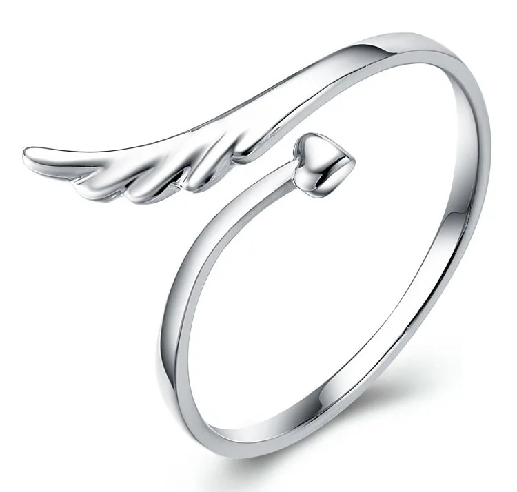 Wholesale Jewelry 925 Sterling Silver Angel Wings Love Heart Rings engagement Finger Ring Circlet Adjustable free shipping | Украшения и